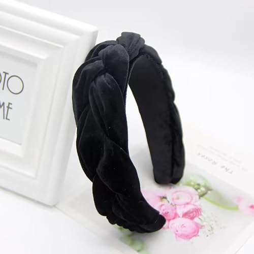 LEBENSWERT Velvet Braided Headband Women's Costume Headband Wide Vintage Hair Band Fashion Headbands for Women (Black) - Image 3