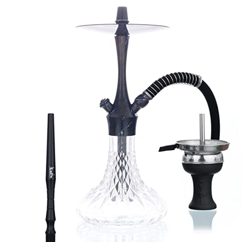 Aladin Shisha Alux 380-38 cm, black Marmor, Wasserpfeife mit Klick, Closed Chamber, Diffusor, Kopf-Set, Schlauch-Set