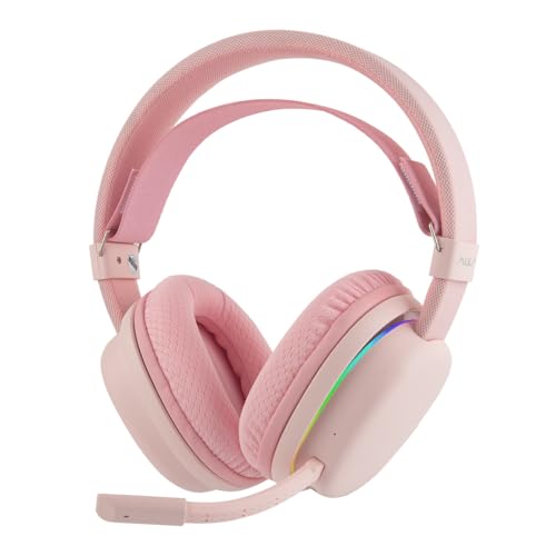 Image of MechLands Aula G7 Wireless Gaming Headset for PS4 /PS5 /PC /Switch, Over-Ear Headphones with Detachable Noise Canceling Mic, RGB, Surround Sound, 60H Battery, 2.4GHz /BT /Wired (Pink)
