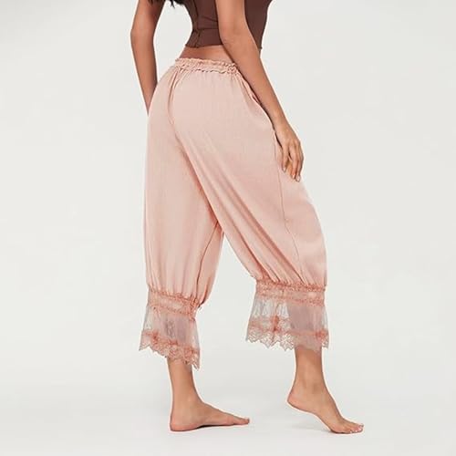 Image of KOSUSANILL Women Long Bloomer Pants Lace Trim Ruffle Pantaloons Cropped Lounge Pajama Bottoms Y2K Capri Pettipants
