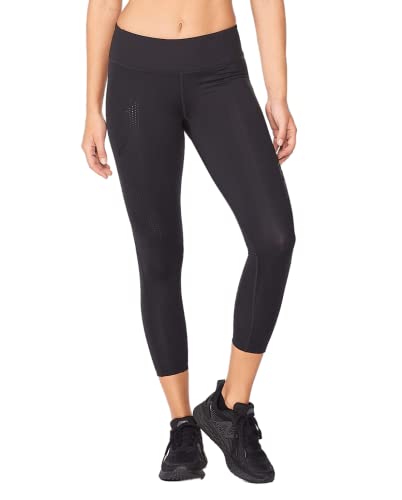 2XU Women's Mid-Rise 7/8 Compression Tights, Black/Dotted Black Logo, Small