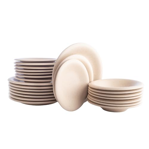 Image of Porto by Stone Lain Aro 24-Piece Premium Kitchen & Dining Dinnerware Set Stoneware, Cream Matte, Crafted in Portugal, Dishwasher and Microwave Safe Scratch-Resistant Dish Set for 8