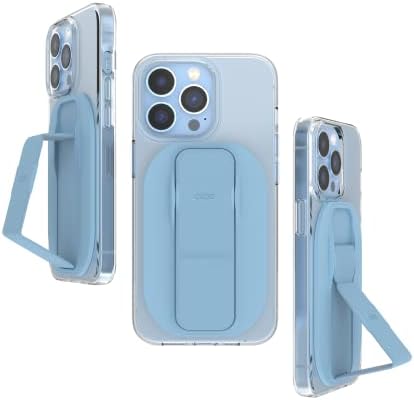 CLCKR Compact Mobile Cell Phone Grip Holder Compatible with MagSafe iPhone 15, 14, 13, Pro, Pro Max, Plus, Magnetic Phone Kickstand with Finger Strap, 3500G Extra Strong Magnet, Light Blue