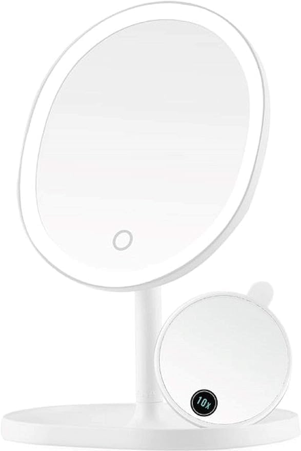 Drumstone (𝐒𝐏𝐄𝐂𝐈𝐀𝐋 𝐃𝐄𝐀𝐋 𝐖𝐈𝐓𝐇 𝟏𝟓 𝐘𝐄𝐀𝐑𝐒 𝐖𝐀𝐑𝐑𝐀𝐍𝐓𝐘 Makeup Mirror Glass Tabletop Vanity Mirror on Stand, Lighted with 1X & 10X Magnification, Convenient Storage Tray-image-24