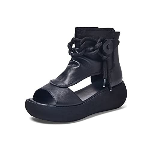 Women's High Top Leather Sandals Open Toe Boot Sandals for Women