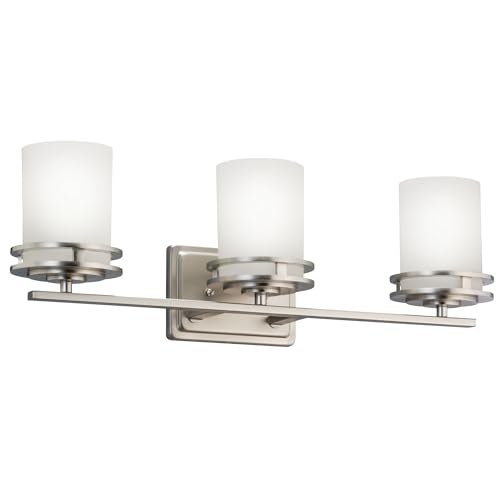 Image of Kichler Hendrik 24 inch Vanity Light in Brushed Nickel, 3-Light Modern Bathroom Vanity with Satin Etched Cased Opal Glass, (24 inch W x 8 inch H), 5078NI