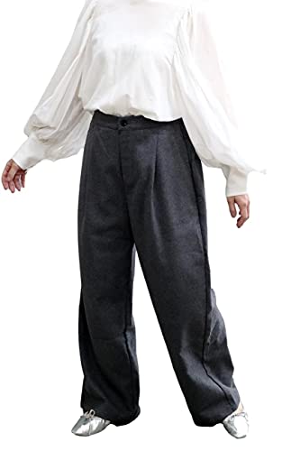 [1/2style] [ニブンノイチスタイル] パンツ ロング ゆったり キレイメ モード 暖か 無地 ワイド レディース (グレー, XL)