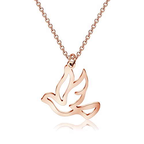 MYOSPARK Stainless Steel Soaring Dove Pendant Necklace - Peace Gift For Her (Dove Bird)