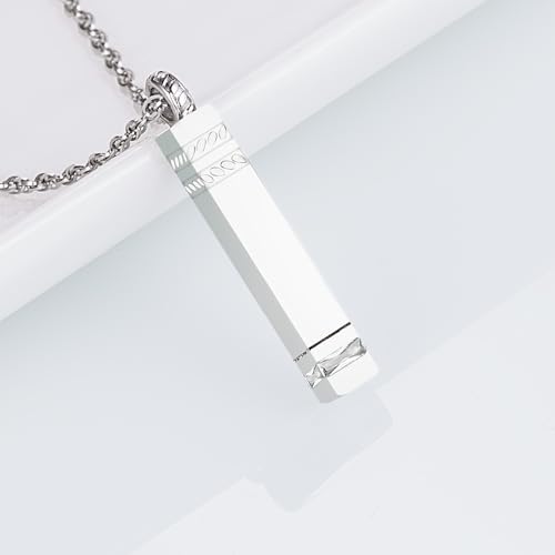 Cremation Necklace for Ashes, Small Cubic Bar Urn Pendant - Stainless Steel Memorial Jewelry Ashes Holder, Sympathy Gift for Women & Men4
