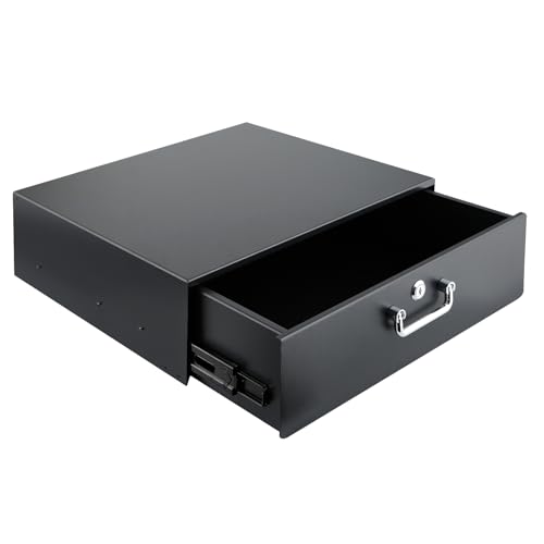 Image of 3U Rack Drawer, Rack Mount Drawer Designed for 19-inch Network Equipment, Servers, AV Racks, or Cabinet Enclosures. Sliding and Lockable Server Rack Drawer Features Cable Management Holes
