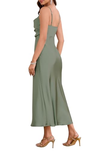 Image of Women's Summer Satin Dress Elegant Cowl Neck Adjustable Spaghetti Strap Wedding Guest Cocktail Party Maxi Dresses