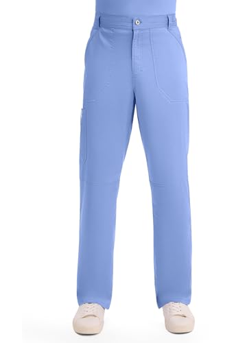 Cherokee Mens Scrub Pants with Cargo Pockets, Two-Way Stretch Modern fit Button Closure with Inside Drawstring Pants - WW140, L Short, Ciel Blue