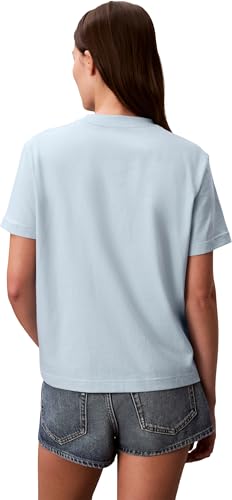Calvin Klein Damen T-Shirt Kurzarm Logo Classic Regular Fit, Blau (Breezy Blue), L 2