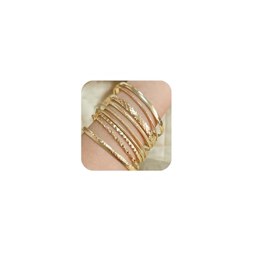Generico Bracciale rigido in oro da donna, bracciale rigido impilabile in oro, braccialetti indiani impilabili, gioielli indiani per donne e ragazze (Set da 2 Oro-10 pezzi) Generico Bracciale rigido in oro da donna, bracciale rigido impilabile in oro, braccialetti indiani impilabili, gioielli indiani per donne e ragazze (Set da 2 Oro-10 pezzi)