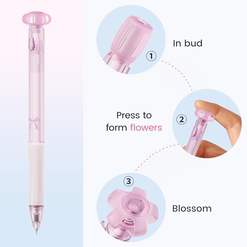 Hiacry 9 Pack Fidge Pens, 0.7mm Fine Point Black Ink Gel Pens, Retractable Smooth Writing Pen with Quick-Dry Ink, Cute Aesthetic Flower Design, for School Office Supplies Gift for Women — view 2
