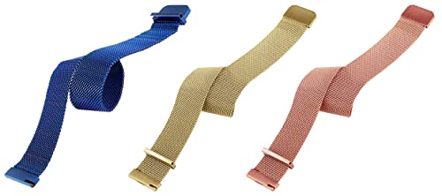 Image of ACM Pack of 3 Watch Strap Magnetic Loop 20mm compatible with Compaq Q Watch Smartwatch Metal Chain Band (Blue /Champagne Gold /Rose Gold Pink)