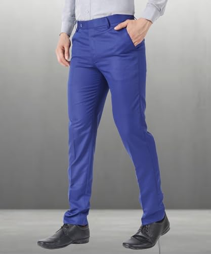 Image of MALENO Men's Slub Effect Solid Trouser | Classic Slim Fit Formal Trousers for Men | Slim Fit Trousers for Men