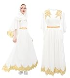 DAZCOS Abaya Kaftan Dress for Women Moroccan Dubai Gown with Hijab Farasha Long Muslim Dress (US, Alpha, X-Large, Regular, Regular, White)