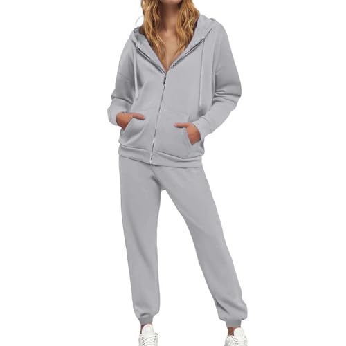 Generisch Loungewear - Conjunto de pantalones para mujer, 2 piezas, muselina, ropa deportiva, ropa deportiva, traje de casa, tops y pantalones, pijama, para el verano, gris claro, XL