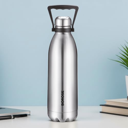 Image of Borosil 1.5 L Hydra Bolt Stainless Steel Water Bottle | Double Wall Vacuum Insulated Flask | 24 Hours Hot and Cold | Bottle for Office, Gym, School | 1 Year Warranty | Silver