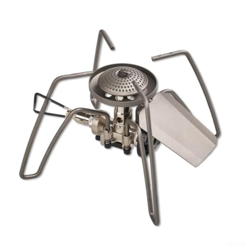 Estufa de butano plegable compacta para camping, cocina, ligera, fácil de transportar con soporte seguro de olla y capacidad de regulación de llama (plata)