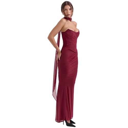 Women's Elegant 2 Piece Dress with Scarf Boned Corset Tube Tops with Ruched Maxi Skirt for Party Evening by ANKOMINA - Image 2