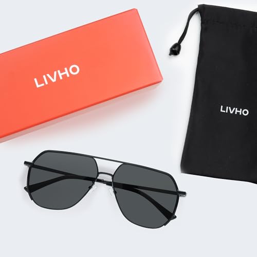 Image of Livho Polarized Aviator Sunglasses for Men, Trendy Square UV Protection Oversized Fashion Sun Glasses
