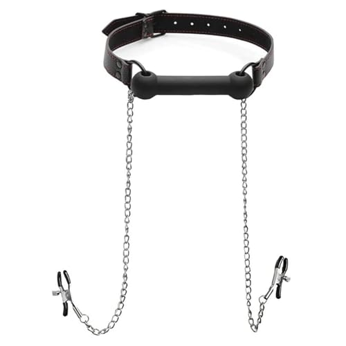 ALMYMM BDSM Silikon Knebel Mundknebel Sexspielzeug+Leder Halsband mit Sex Nippelklemmen Kette,Ballknebel Groß Bondageset spielzeug für Paare Extrem,Bdsms Mund Ball Gag für SM Fesseln Kleidung