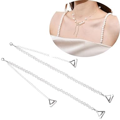 Pearl Fancy Bra Straps for Women Fancy Adjustable Invisible Shoulder Strap Rhinestone Bra Strap for Tops & Dress Bra Belt for Bra Tops & Wedding Dress Pearl Beaded Bra Straps for Bra 1 Pair