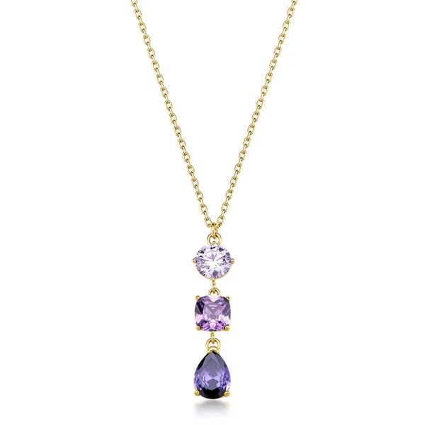 Collier Brosway Dreaming en acier doré avec zircones violettes, cadeau idéal