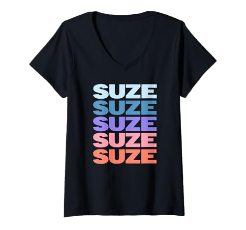 Mujer Funny Modern Repeated Text Design Suze Camiseta Cuello V