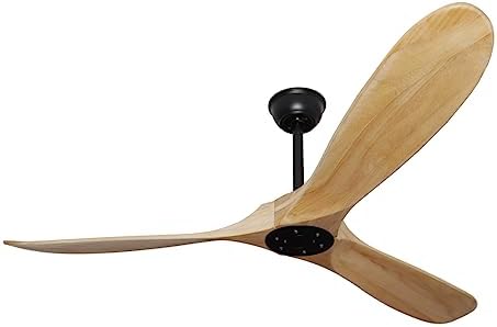 Goozegg 60 Inch Outdoor Ceiling Fan with Remote Control No Light 3 Natural Wood Blades Reversible DC Motor, Matte Black