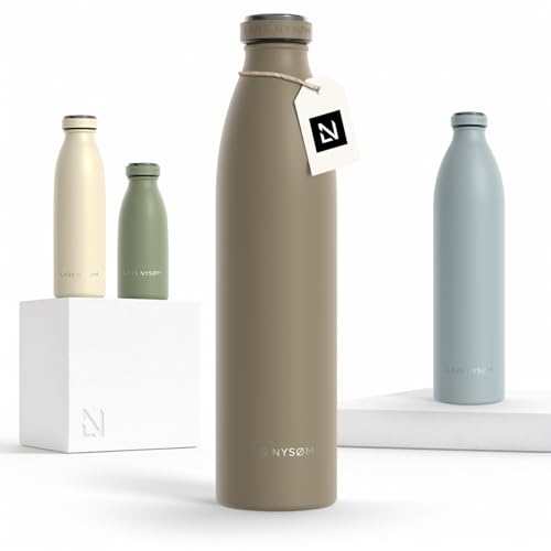 Image of LARS NYSOM Stainless Steel Insulated Water Bottle 12oz 17oz 25oz 34oz 51oz | Insulated Thermo Flask for Hot and Cold Beverages | Leakproof Drinking Bottle (Taupe Brown, 33.9oz)