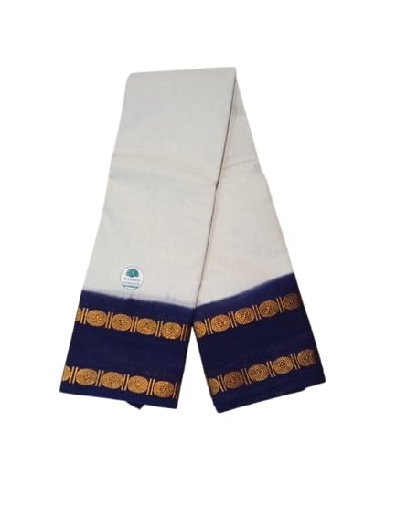 Sungudi Sarees - 6 Yard Rettapatti plain Double Side Rudhracham zari Border Contrast Color Combination Dye and Tie Sarees (Without Blouse) (White with Navy Blue)-image-31