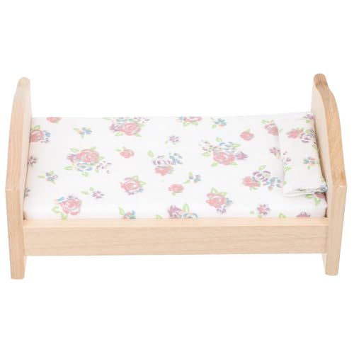 Abaodam Puppenhaus Kinderbett Puppenhausmöbel Holz -miniaturmöbel Puppenbett Mit Bettwäsche Kissen Miniaturbett Holz Dekoration Bettmodell Kinderzimmer Baumwolle