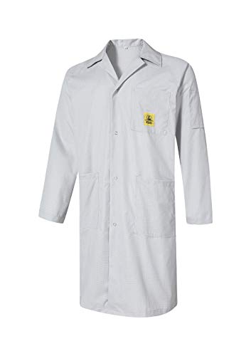 ESD Anti Static Lab Coat Lapel Collar Medical Jacket Smock Gown Non-Stretch Work Uniform for Men Women Gray