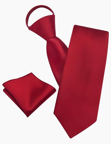 Image of YourTies Zipper Tie for Men Adjustable Pre-tied Satin Neckties and Pocket Square Set Solid Color Business Formal Wedding