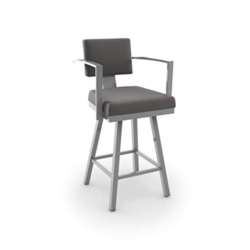 Image of Amisco Akers 26 in. Swivel Counter Stool - Grey Polyester /Glossy Grey Metal