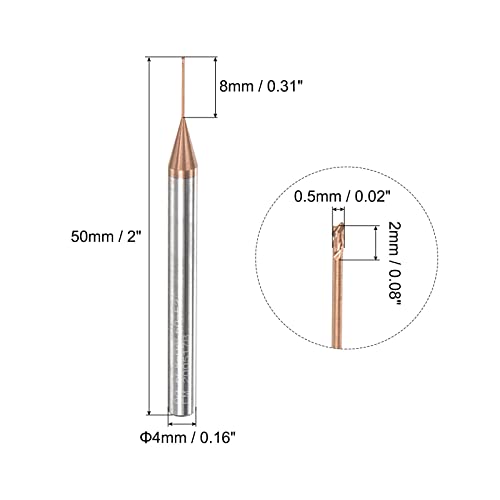 Image of uxcell Square Nose End Mill, 0.5mm Solid Carbide AlTiSin Coated Long Reach CNC Router Bits 2 Flutes Milling Cutter with Extended Neck, 8mm Cutting Length 4mm Shank