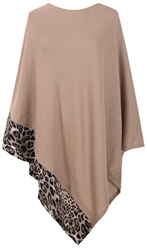 DiaryLook Ladies Button Poncho Cape Cashmere Feel Multiway Shawl Scarf Wrap (5 Khaki/Leopard)