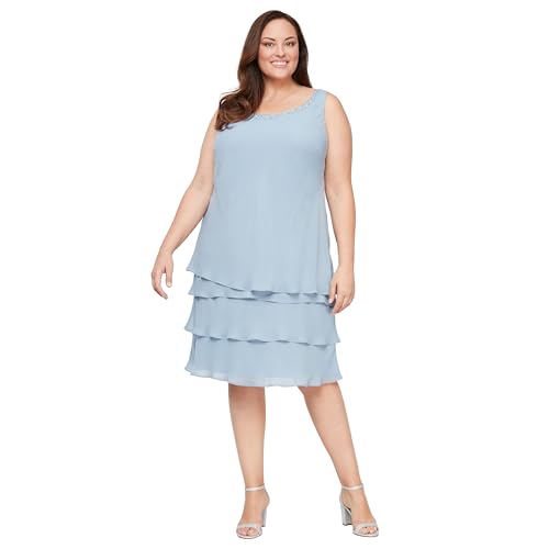 Image of S.L. Fashions Women's Mother of The Bride Tiered Jacket Dress with Shoulder Embellishment