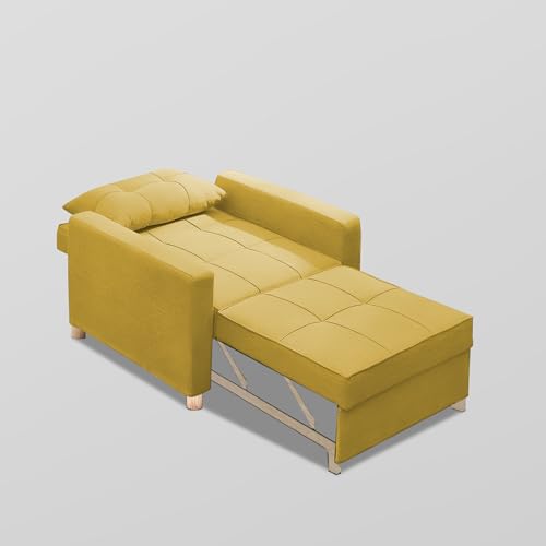 Image of Casaliving Treshta Single Seater Sofa Cum Bed Sofa Set for Living Room (Yellow-Colour Fabric) Premium Fabric Sofa Cum Bed