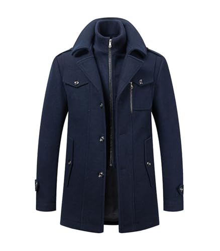 Image of INVACHI Men's Wool Blend Coat Single Breasted Trench Coat Thermal Business Winter Coat with Removeable Collar