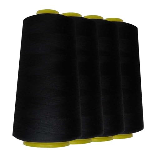 Schneidereibedarf Werner - 4 Rollen/Konen Overlock-Nähgarn/Overlockgarn - Polyester 40/2 Stärke 2743 Meter / 3000 Yards für Näharbeiten Quilten Patchwork Kleidung (schwarz (580))