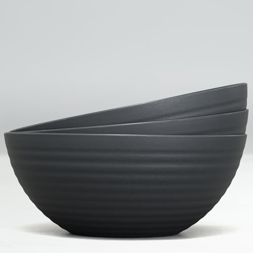 Hausfelder Set di 3 ciotole da 3,3 litri, ciotola da portata per snack, insalatiera plastica grande, infrangibile, ciotole per patatine, senza BPA, colore: antracite - immagine 3