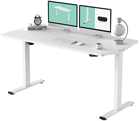 FLEXISPOT EC1 Electric White Standing Desk Whole Piece 55 x 28 Inch Desktop Adjustable Height Desk Home Office Computer Workstation Stand up Desk (White Frame + 55" White Top, 2 Packages)