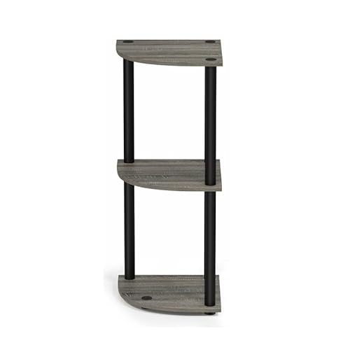 Furinno Turn-N-Tube 3-Tier Corner Display Rack Multipurpose Shelving Unit, French Oak Grey/Black, Model:12077Gyw/Bk #TOP1