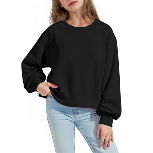 Cropped Basic Sweatshirt For Toddler Girl 2025 Long Sleeve Crew Neck Top High Elastic Dropped Shoulder Pullover