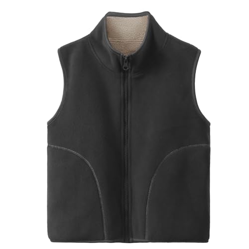 ANIMQUE Kleinkind Kinder Polar Fleece Gilet Stehkragen Schwirren Verdicken Ärmellos Jacke Herbst Winter Warm Einfach Eltern-Kind Oberteile Oberbekleidung, Dunkelgrau 120