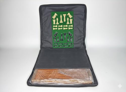 Image of PALM ROYAL HANDICRAFTS 16 x 16 inches Non-Magnetic Flat Printed Wooden Chess Board Set with 32 Chessmen for Kids and Adults Storage Bag Available 16 x 16 Inches.